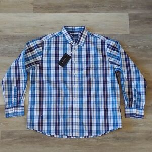 NWT Double Pump Men's Plaid Long Sleeve Button Down Shirt Blue Size 2XL
